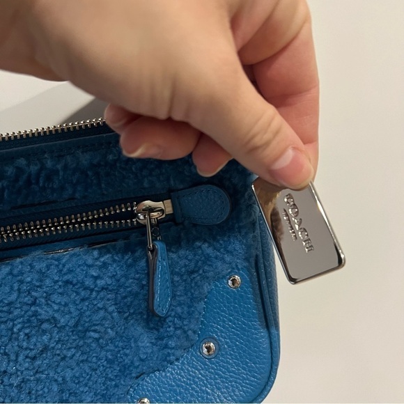 Coach Bright Blue Shearling Leather Rhyder Pochette Crossbody Bag - Picture 12 of 15